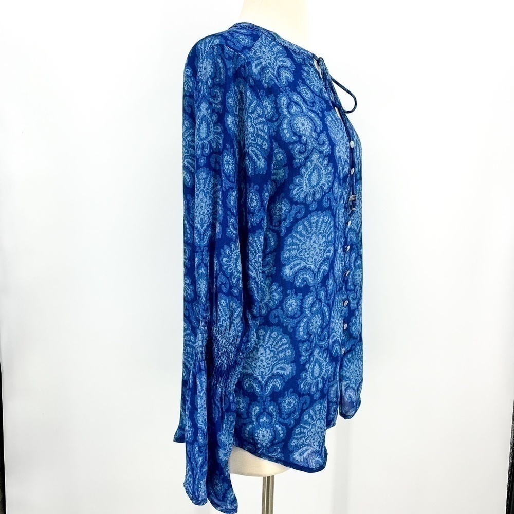 Michael Kors Blue Long Sleeve Top w/ Paisley Print - Picture 2 of 6